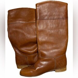 Vintage Women’s Sz 11 Leather Boots Riding Equestrian Fleece Lined Tan Cognac
